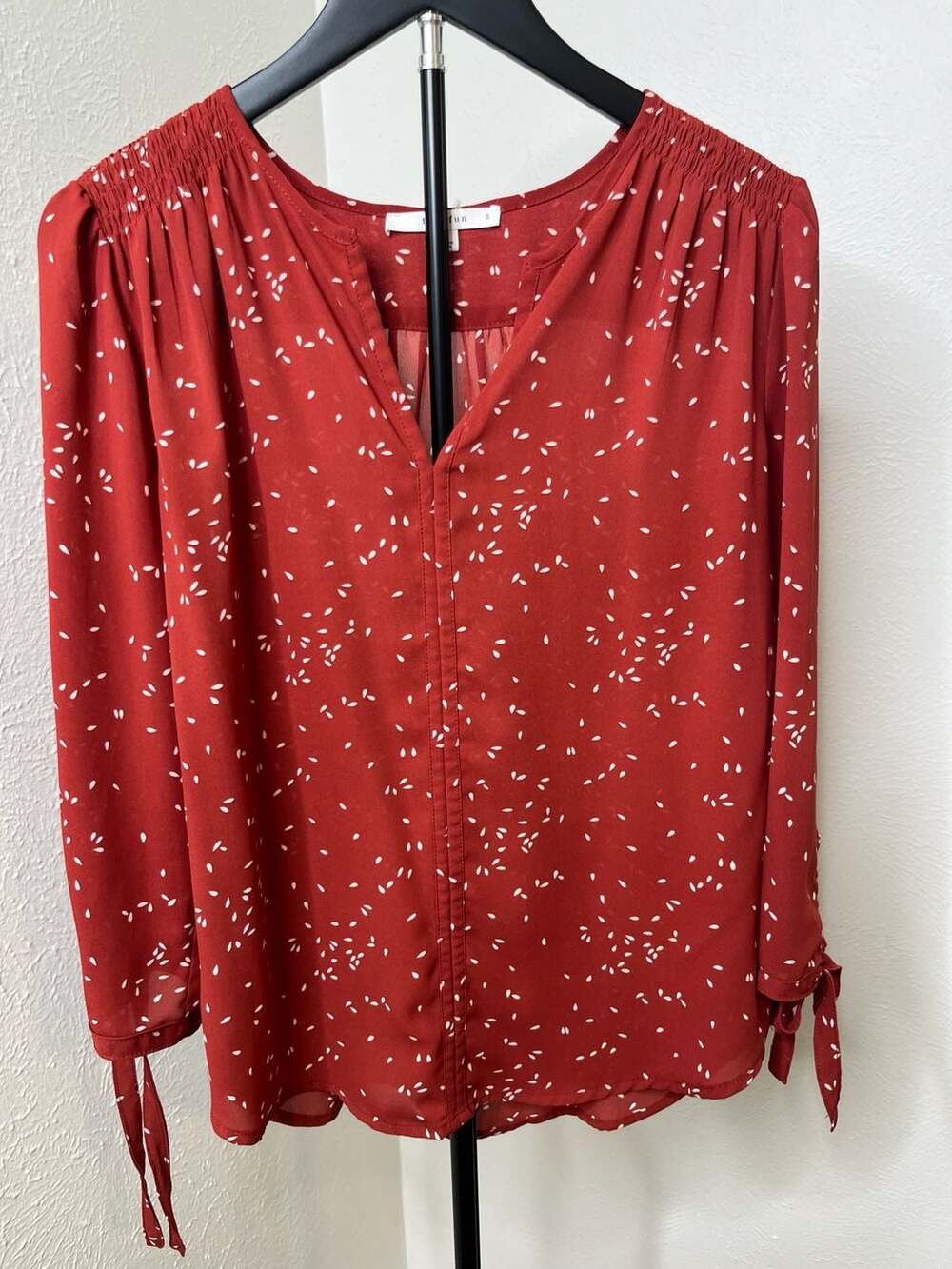 Red & White Contrast Blouse Tie Sleeve Top Statement Career Workwear Shirt